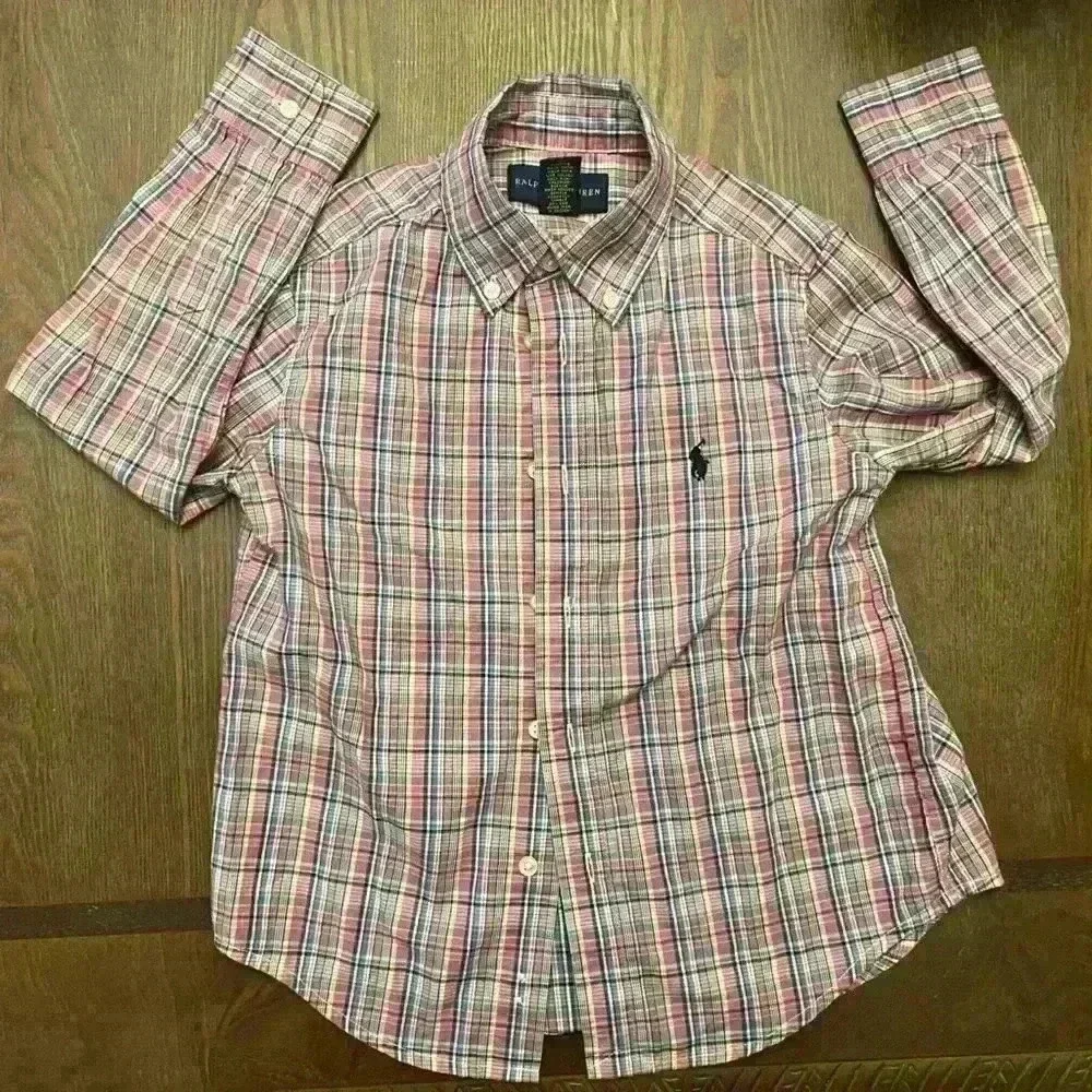 RALPH LAUREN pink striped button OXFORD preppy dress shirt 4/4T Blue Fall